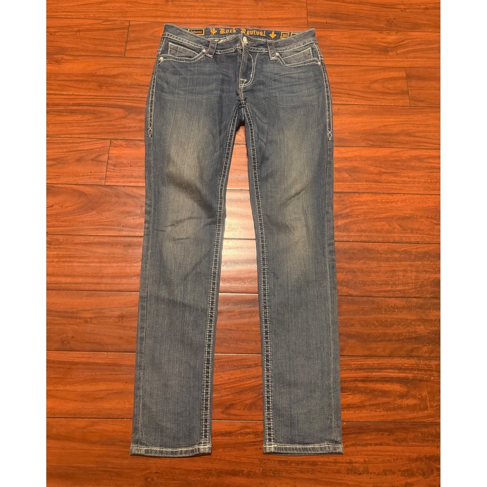 Rock Revival Johanna Skinny Jeans Womens 30 Medium Wash Contrast Stitch Denim